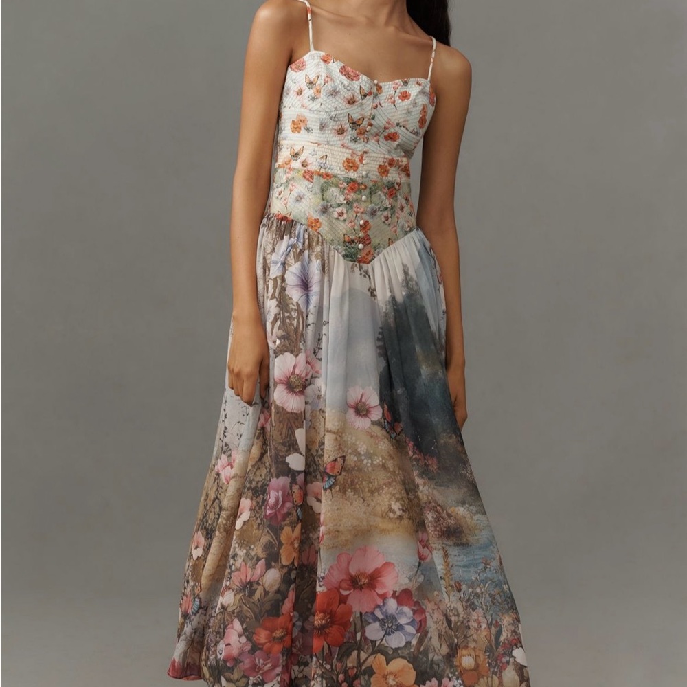 NWT Anthropologie The Muse Basque Waist Midi Floral Dress **SOLD OUT**